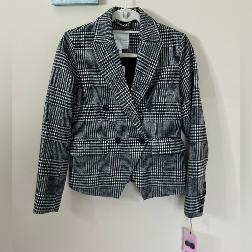 Avec Les Filles Anthropologie Jacket Blazer Size Small Black White New